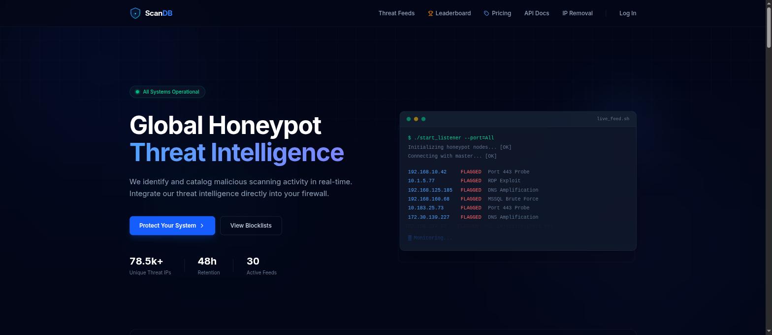Screenshot of the ScanDB website